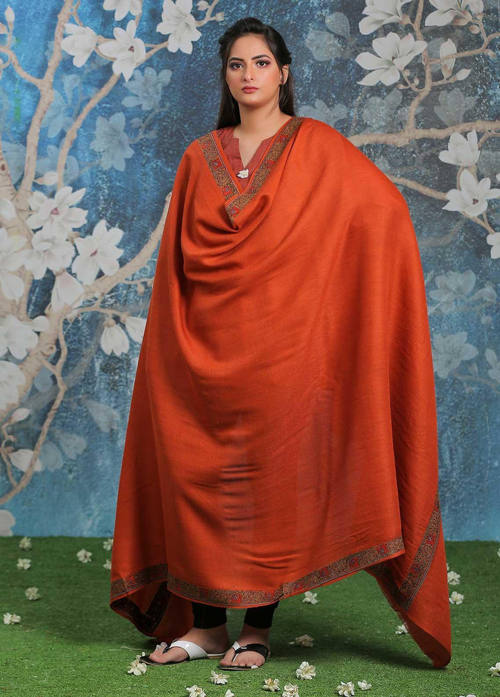 Sanaulla Exclusive Range Embroidered Pashmina  Shawl SU21PP AKP-13 Orange - Pure Pashmina Shawls