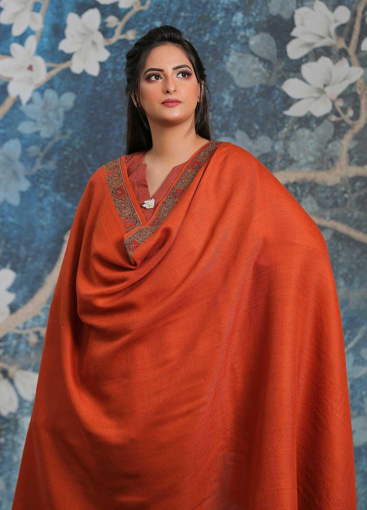 Sanaulla Exclusive Range Embroidered Pashmina  Shawl SU21PP AKP-13 Orange - Pure Pashmina Shawls