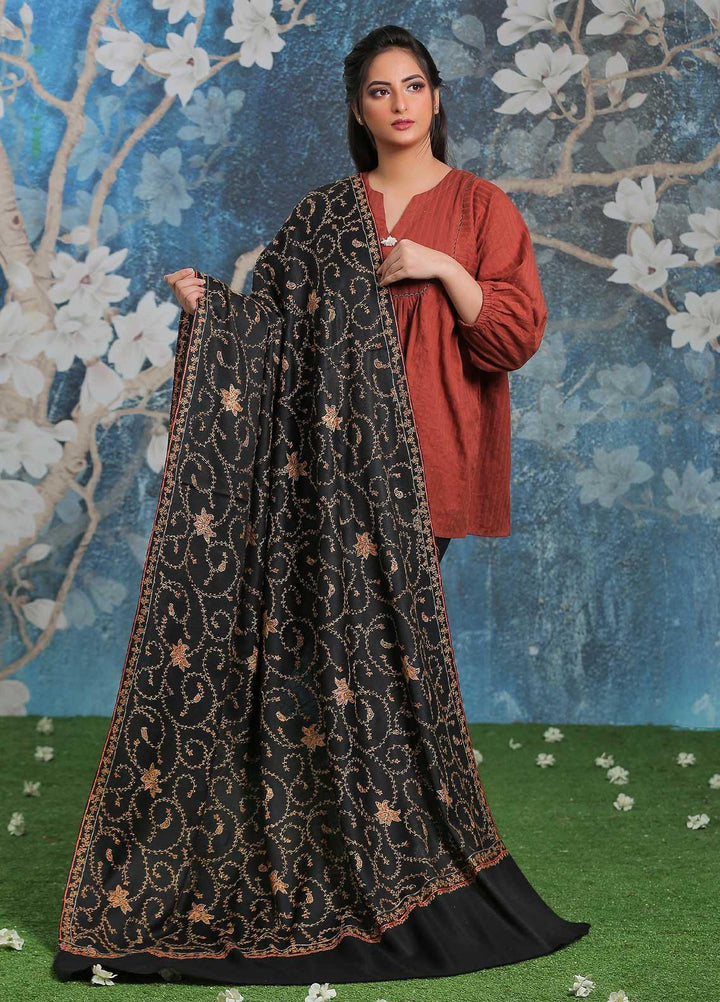 Sanaulla Exclusive Range Embroidered Pashmina  Shawl SU21PP AKP-14 Black-2 - Pure Pashmina Shawls
