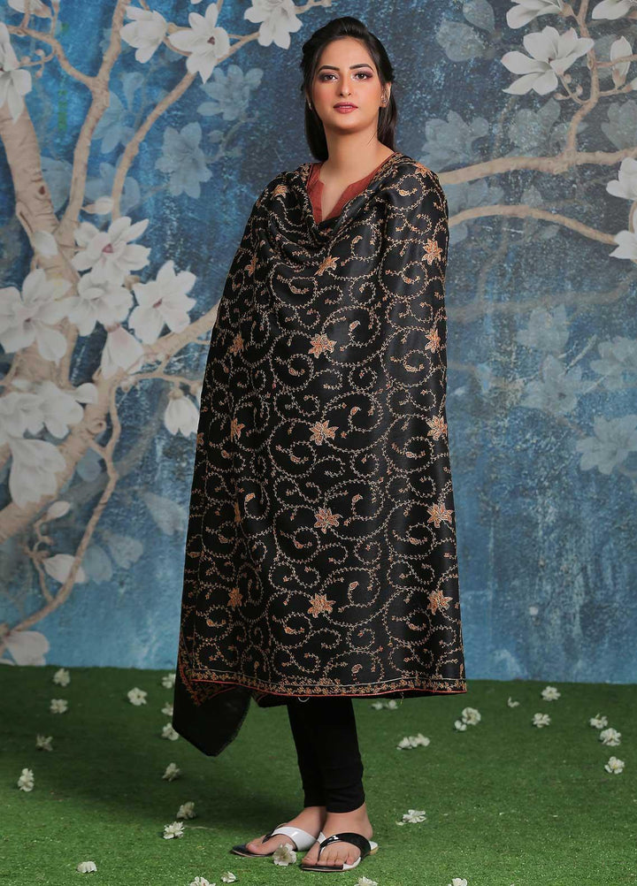 Sanaulla Exclusive Range Embroidered Pashmina  Shawl SU21PP AKP-14 Black-2 - Pure Pashmina Shawls