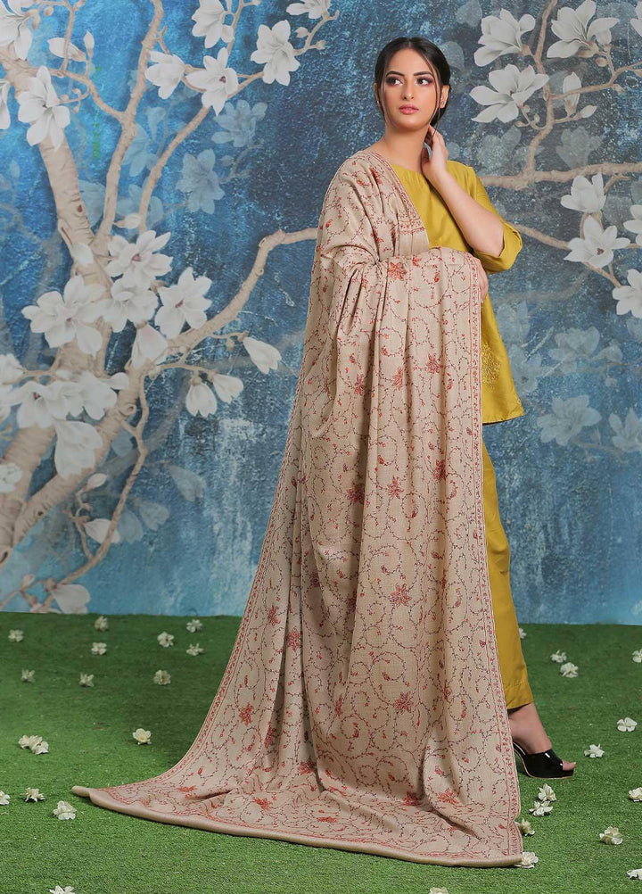 Sanaulla Exclusive Range Embroidered Pashmina  Shawl AKP-14 Fawn-4 - Pashmina Shawls