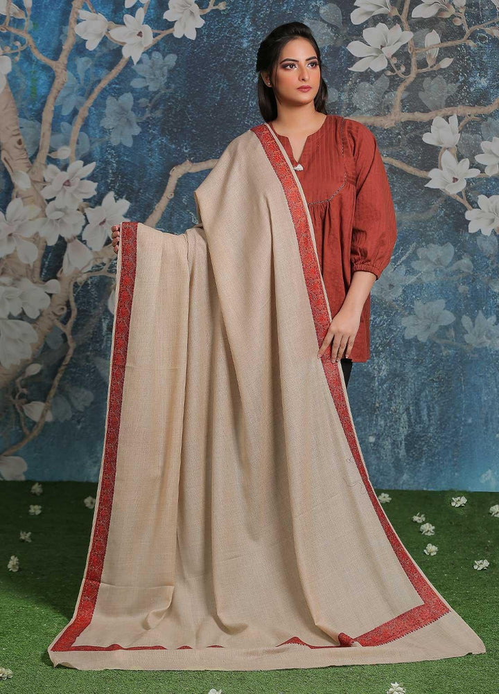 Sanaulla Exclusive Range Embroidered Pashmina  Shawl SU21PP AKP-15 Fawn - Pure Pashmina Shawls