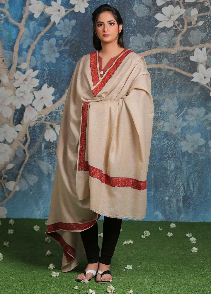 Sanaulla Exclusive Range Embroidered Pashmina  Shawl SU21PP AKP-15 Fawn - Pure Pashmina Shawls