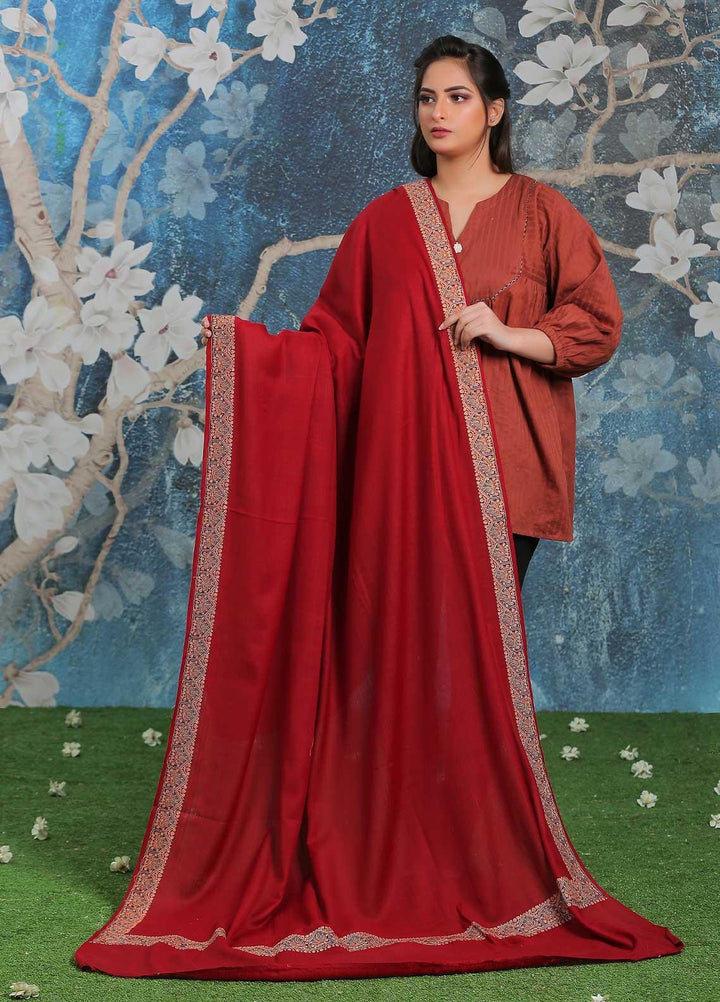 Sanaulla Exclusive Range Embroidered Pashmina  Shawl SU21PP AKP-15 Maroon - Pure Pashmina Shawls