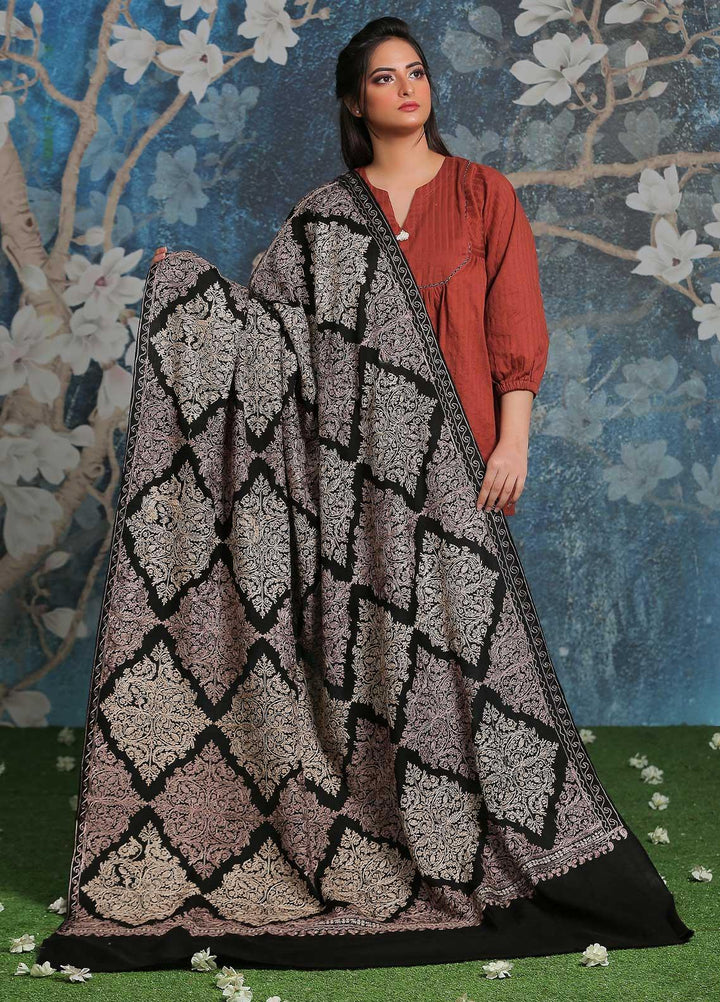 Sanaulla Exclusive Range Embroidered Pashmina  Shawl SU21PP AKP-16 Black-1 - Pure Pashmina Shawls