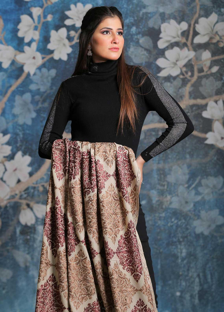 Sanaulla Exclusive Range Embroidered Pashmina  Shawl SU21PP AKP-16 Fawn-1 - Pure Pashmina Shawls
