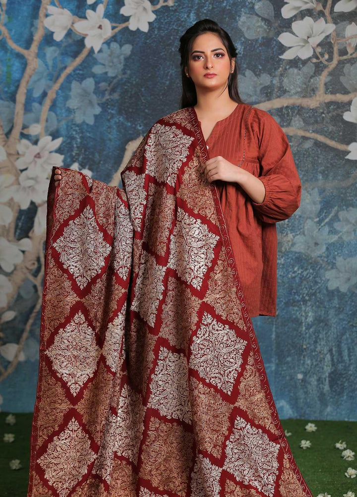 Sanaulla Exclusive Range Embroidered Pashmina  Shawl SU21PP AKP-16 Maroon - Pure Pashmina Shawls
