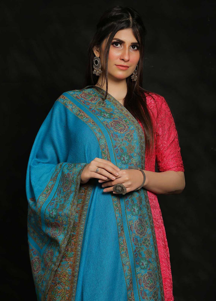 Sanaulla Exclusive Range Embroidered Pashmina  Shawl AKP-199 S/Green - Pashmina Shawls