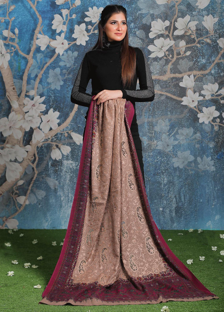 Sanaulla Exclusive Range Embroidered Pashmina  Shawl AKP-21 Purple - Pashmina Shawls