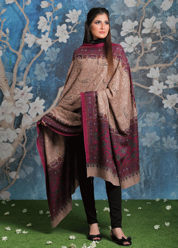 Sanaulla Exclusive Range Embroidered Pashmina  Shawl AKP-21 Purple - Pashmina Shawls