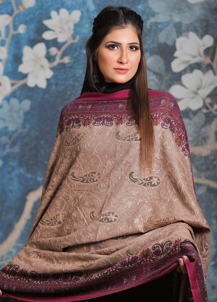 Sanaulla Exclusive Range Embroidered Pashmina  Shawl AKP-21 Purple - Pashmina Shawls
