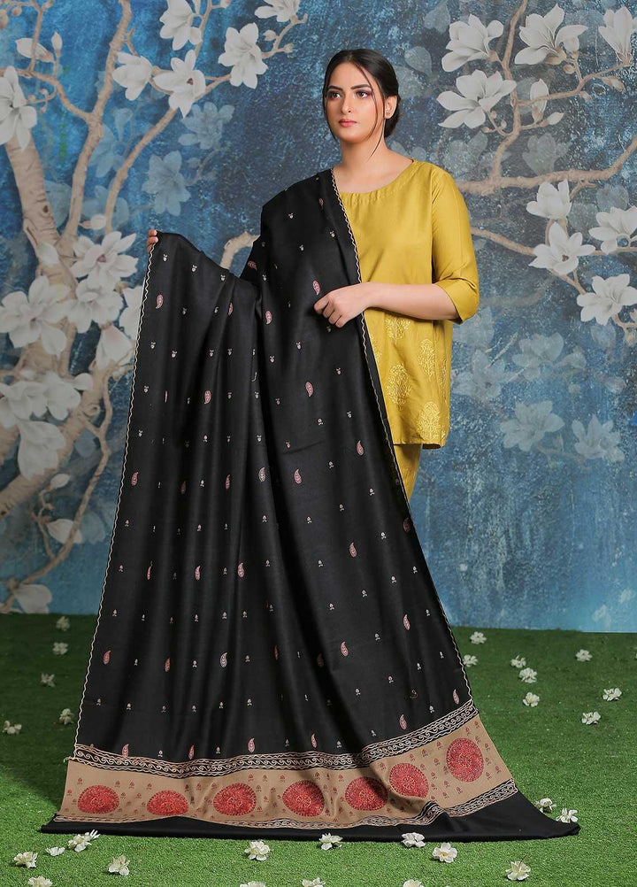 Sanaulla Exclusive Range Embroidered Pashmina  Shawl AKP-26 Black-1 - Pashmina Shawls