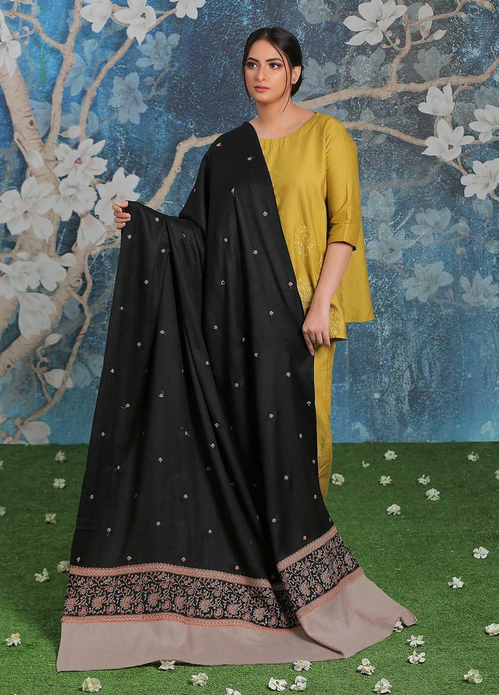 Sanaulla Exclusive Range Embroidered Pashmina  Shawl AKP-26 Black-4 - Pashmina Shawls
