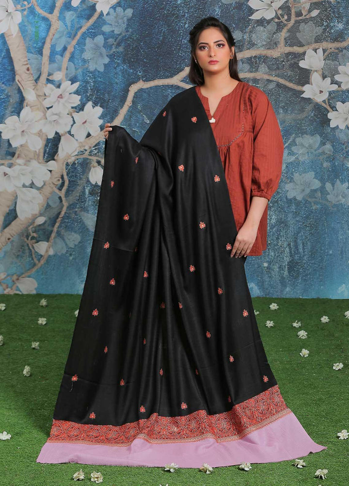 Sanaulla Exclusive Range Embroidered Pashmina  Shawl SU21PP AKP-26 Black-9 - Pure Pashmina Shawls