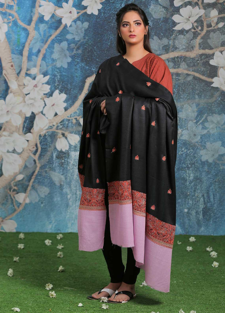 Sanaulla Exclusive Range Embroidered Pashmina  Shawl SU21PP AKP-26 Black-9 - Pure Pashmina Shawls