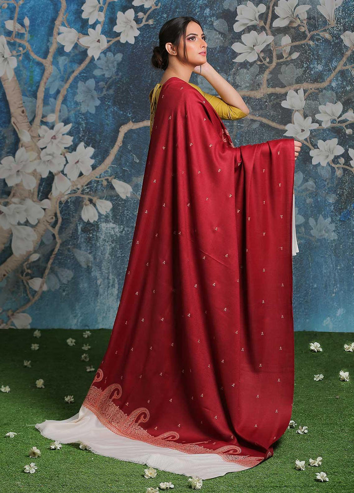 Sanaulla Exclusive Range Embroidered Pashmina  Shawl AKP-26 Maroon-1 - Pashmina Shawls