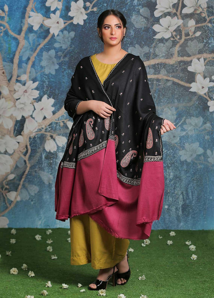 Sanaulla Exclusive Range Embroidered Pashmina  Shawl AKP-26 Purple - Pashmina Shawls