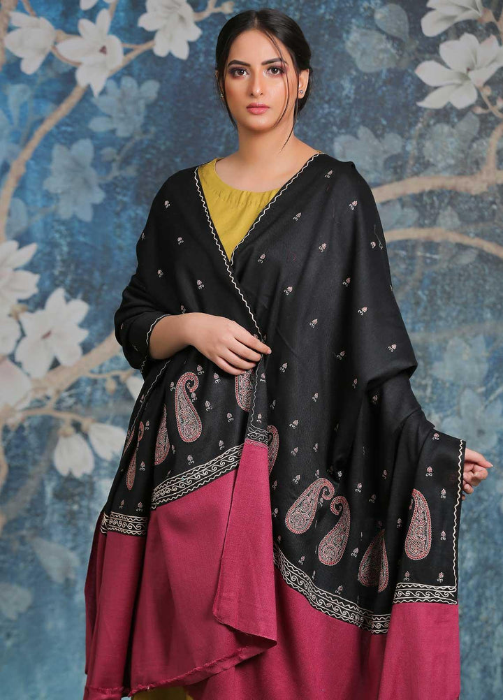 Sanaulla Exclusive Range Embroidered Pashmina  Shawl AKP-26 Purple - Pashmina Shawls