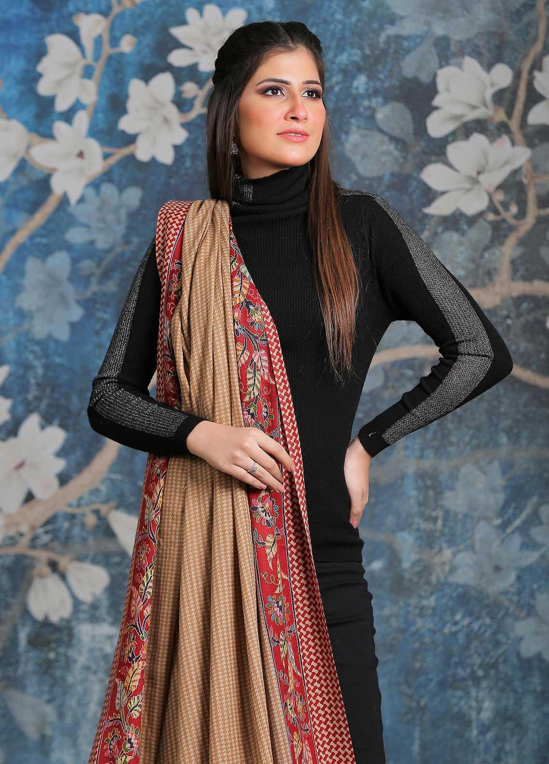 Sanaulla Exclusive Range Embroidered Pashmina  Shawl SU21PP AKP-28 Multi-1 - Pure Pashmina Shawls
