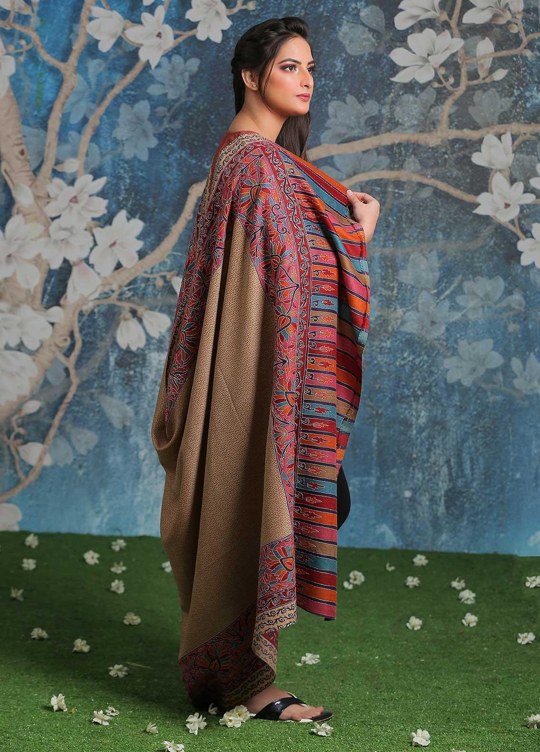 Sanaulla Exclusive Range Embroidered Pashmina  Shawl SU21PP AKP-28 Multi-2 - Pure Pashmina Shawls