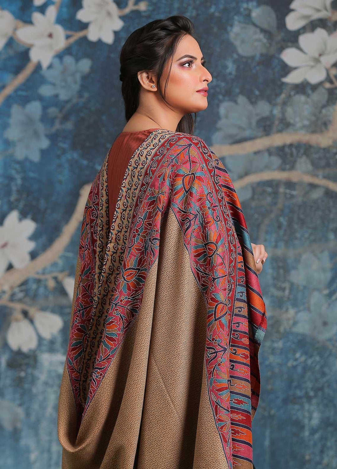 Sanaulla Exclusive Range Embroidered Pashmina  Shawl SU21PP AKP-28 Multi-2 - Pure Pashmina Shawls