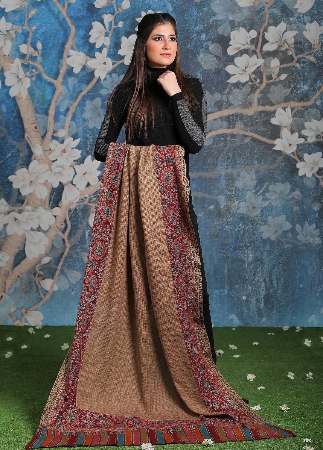 Sanaulla Exclusive Range Embroidered Pashmina  Shawl SU21PP AKP-28 Multi-4 - Pure Pashmina Shawls