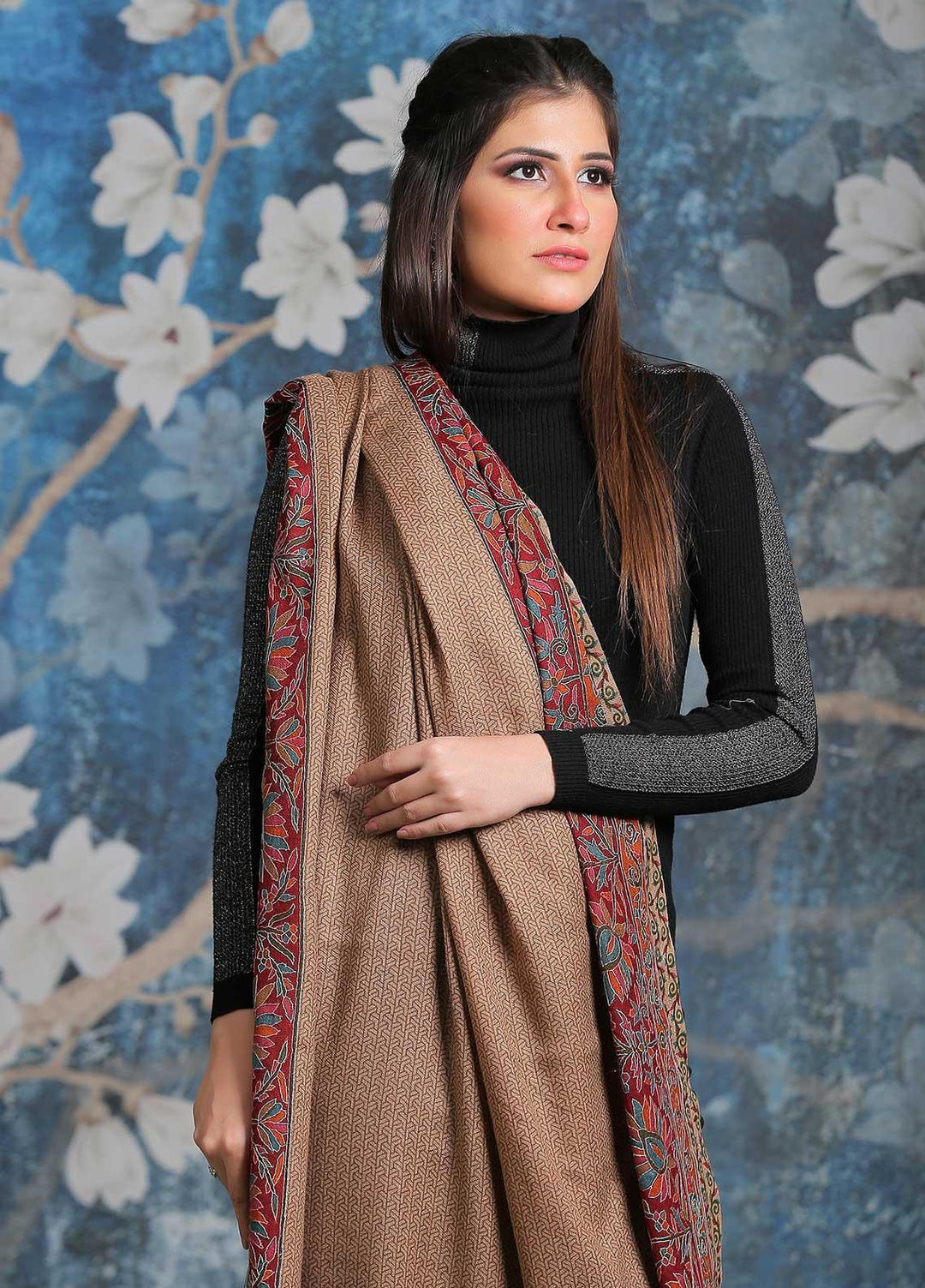 Sanaulla Exclusive Range Embroidered Pashmina  Shawl SU21PP AKP-28 Multi-4 - Pure Pashmina Shawls