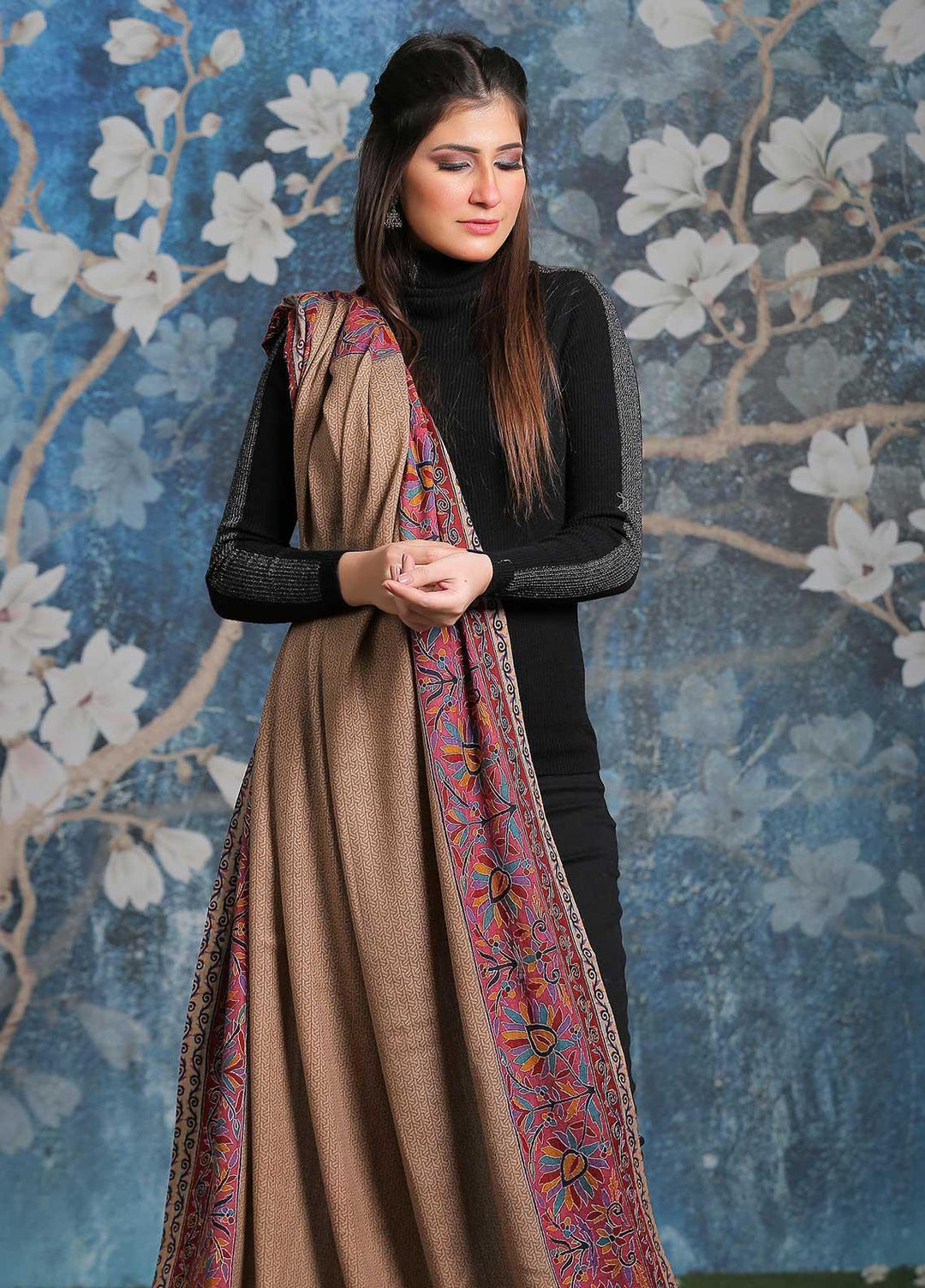 Sanaulla Exclusive Range Embroidered Pashmina  Shawl SU21PP AKP-28 Multi-8 - Pure Pashmina Shawls
