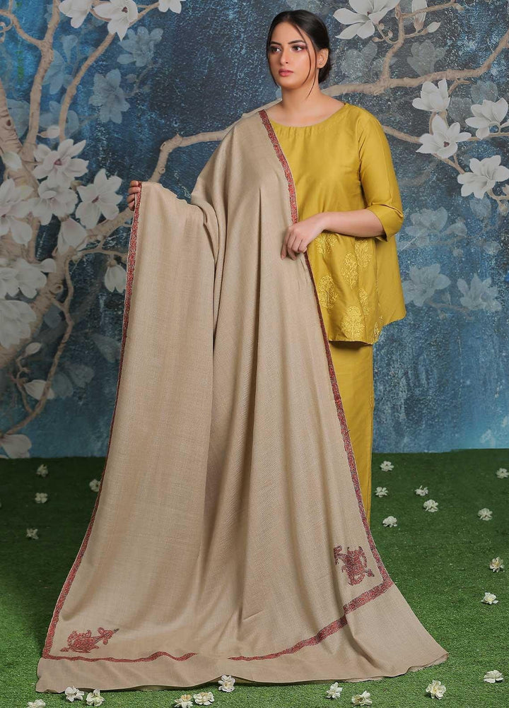 Sanaulla Exclusive Range Embroidered Pashmina  Shawl AKP-29 Brown-5 - Pashmina Shawls