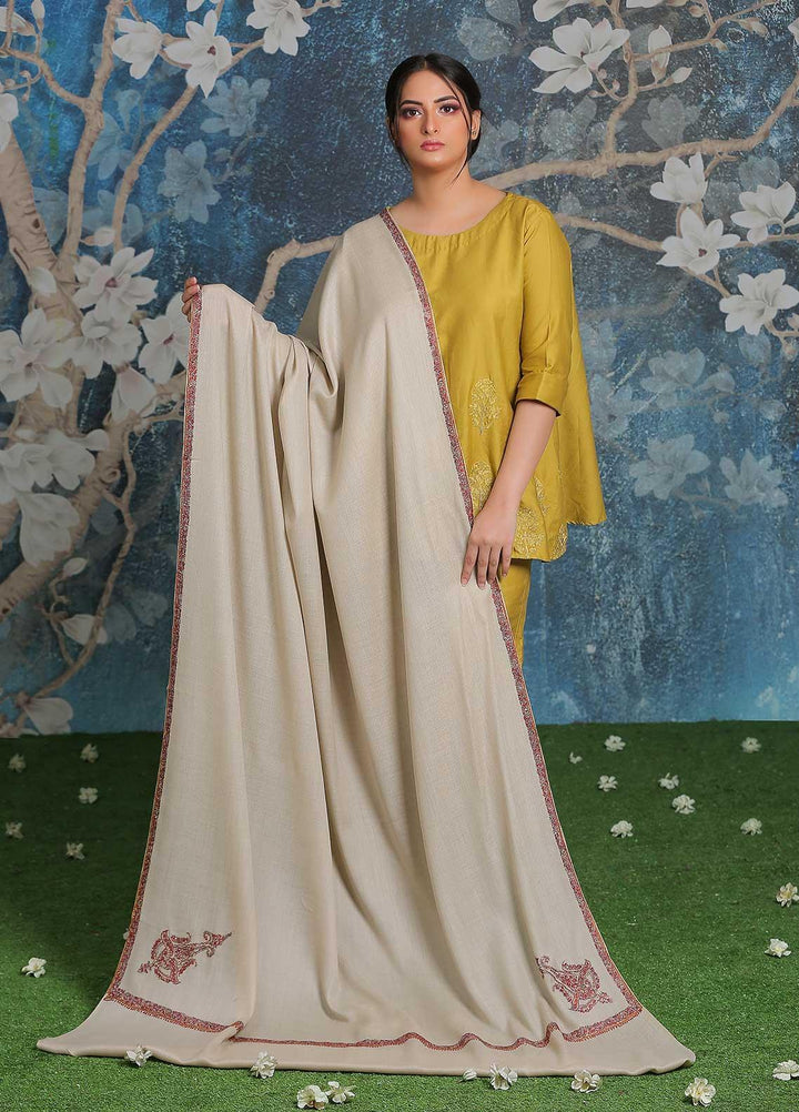 Sanaulla Exclusive Range Embroidered Pashmina  Shawl AKP-29 Fawn-2 - Pashmina Shawls