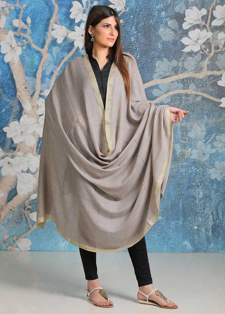 Sanaulla Exclusive Range  Pashmina  Shawl SU21PP AKP-45 Grey-3 - Pure Pashmina Shawls