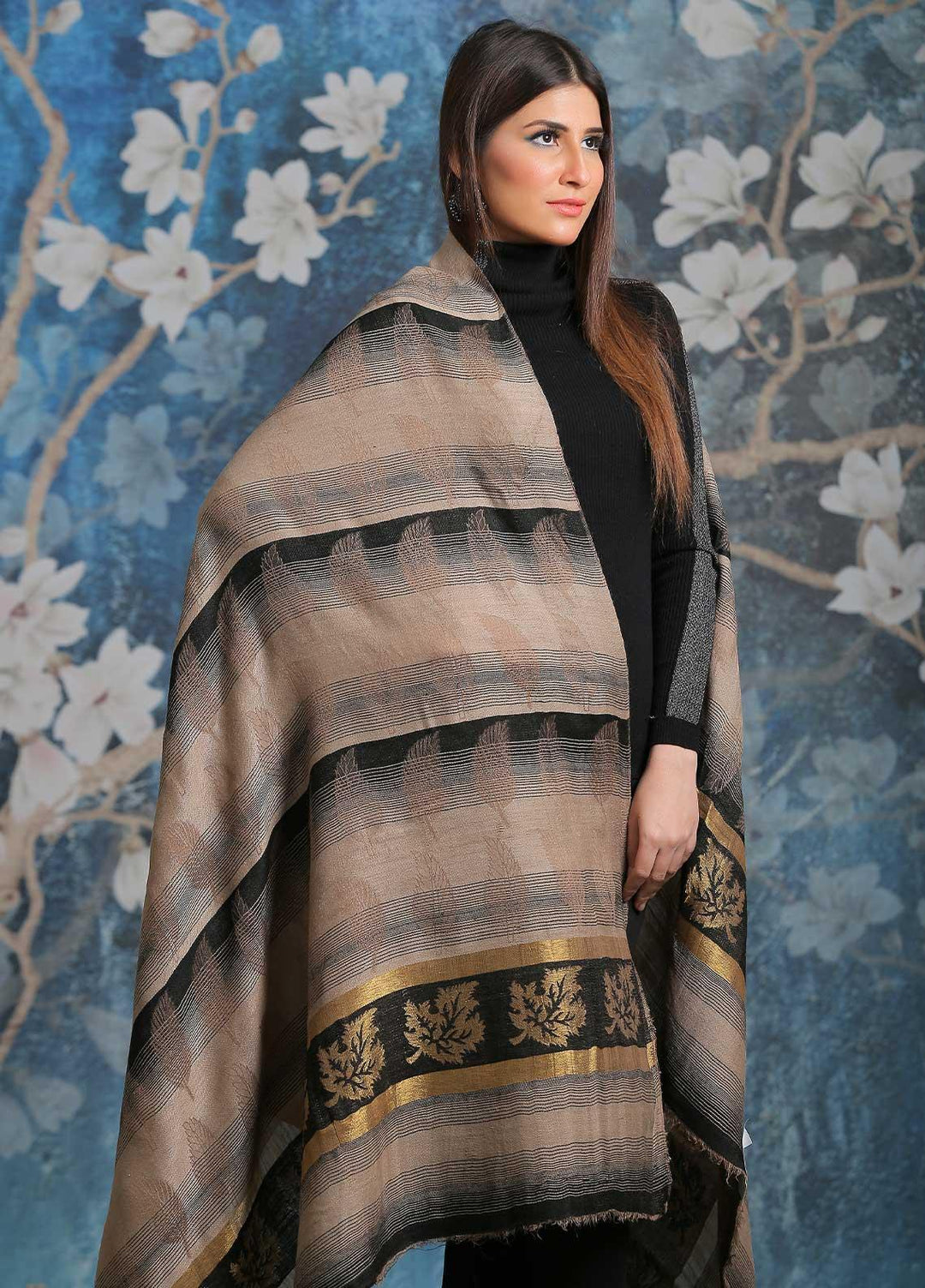 Sanaulla Exclusive Range  Pashmina  Shawl SU21PP AKP-47 Grey-2 - Pure Pashmina Shawls