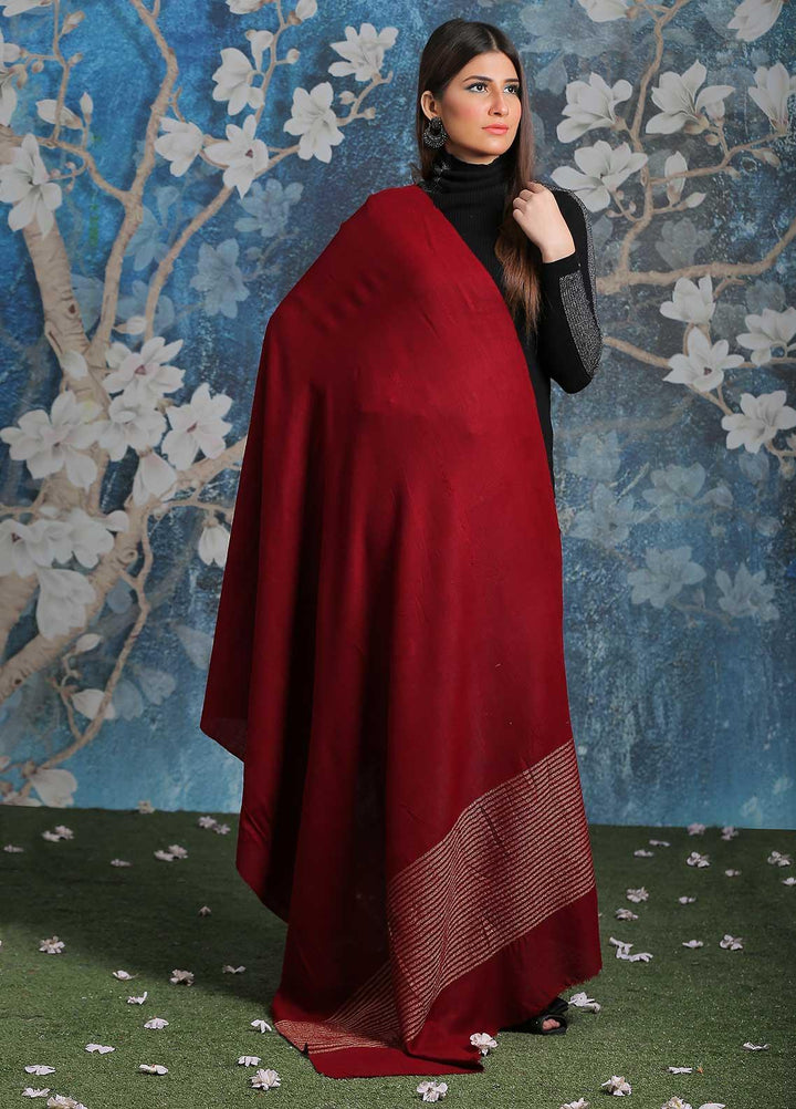 Sanaulla Exclusive Range  Pashmina  Shawl SU21PP AKP-47 Red - Pure Pashmina Shawls