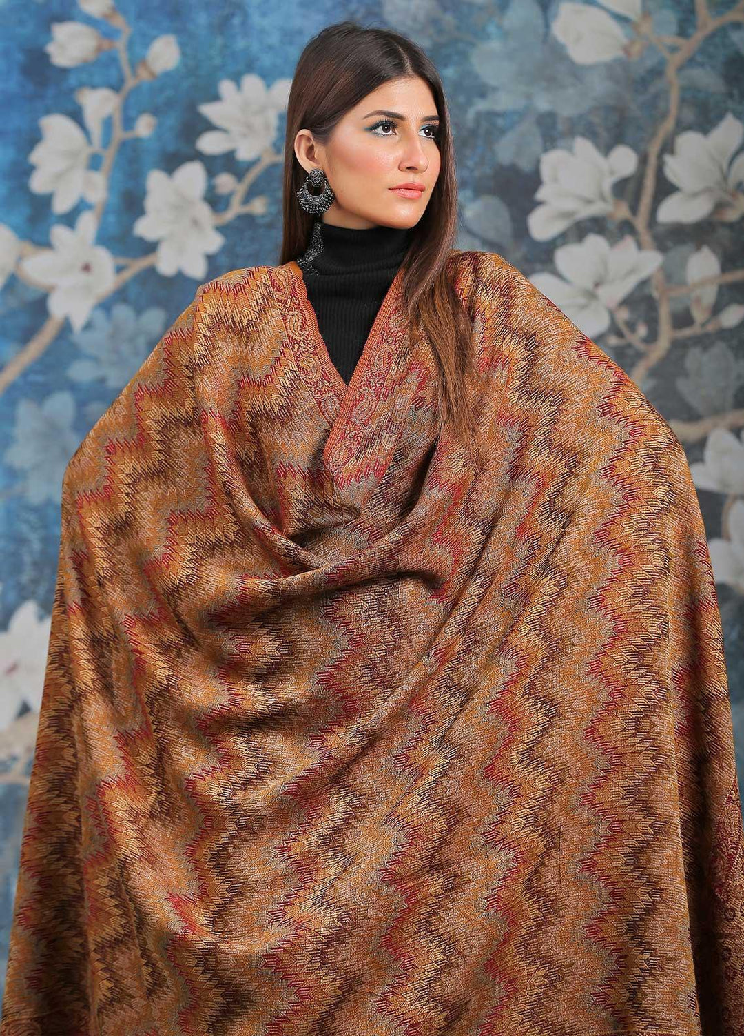 Sanaulla Exclusive Range  Pashmina  Shawl SU21PP AKP-50 Brown-4 - Pure Pashmina Shawls