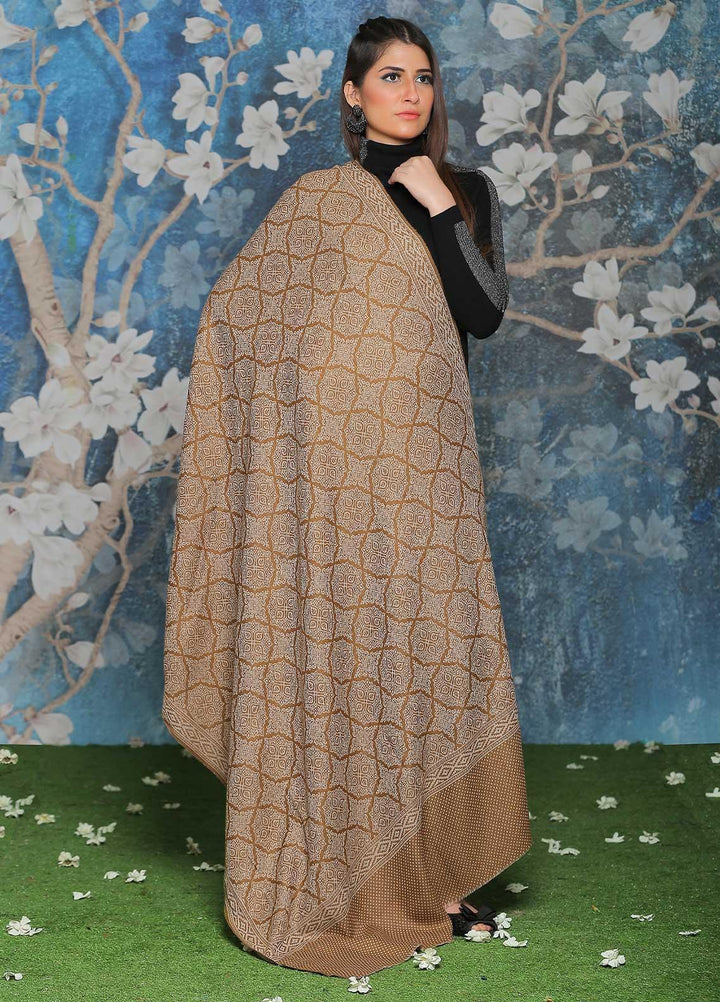 Sanaulla Exclusive Range Embroidered Pashmina  Shawl AKP-50 Brown-8 - Pashmina Shawls