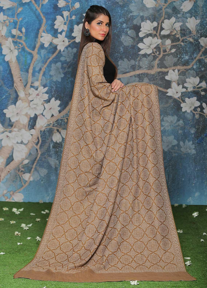 Sanaulla Exclusive Range Embroidered Pashmina  Shawl AKP-50 Brown-8 - Pashmina Shawls