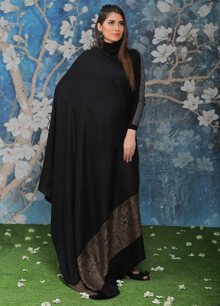 Sanaulla Exclusive Range  Pashmina  Shawl SU21PP AKP-51 Black-1 - Pure Pashmina Shawls