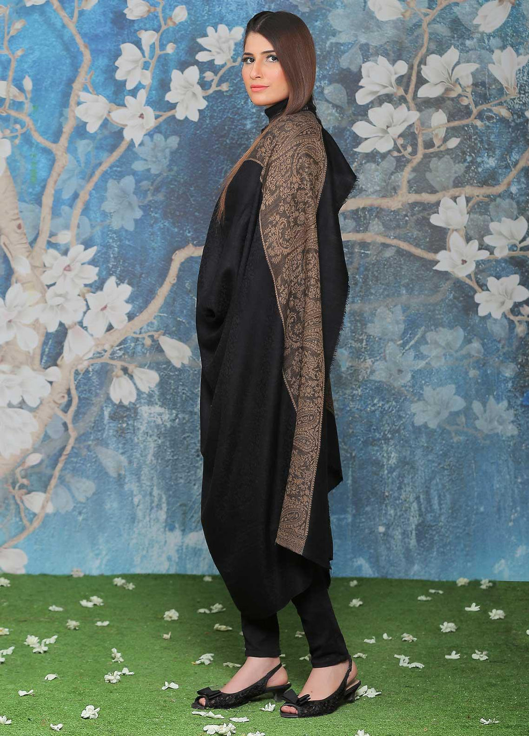 Sanaulla Exclusive Range  Pashmina  Shawl SU21PP AKP-51 Black-1 - Pure Pashmina Shawls