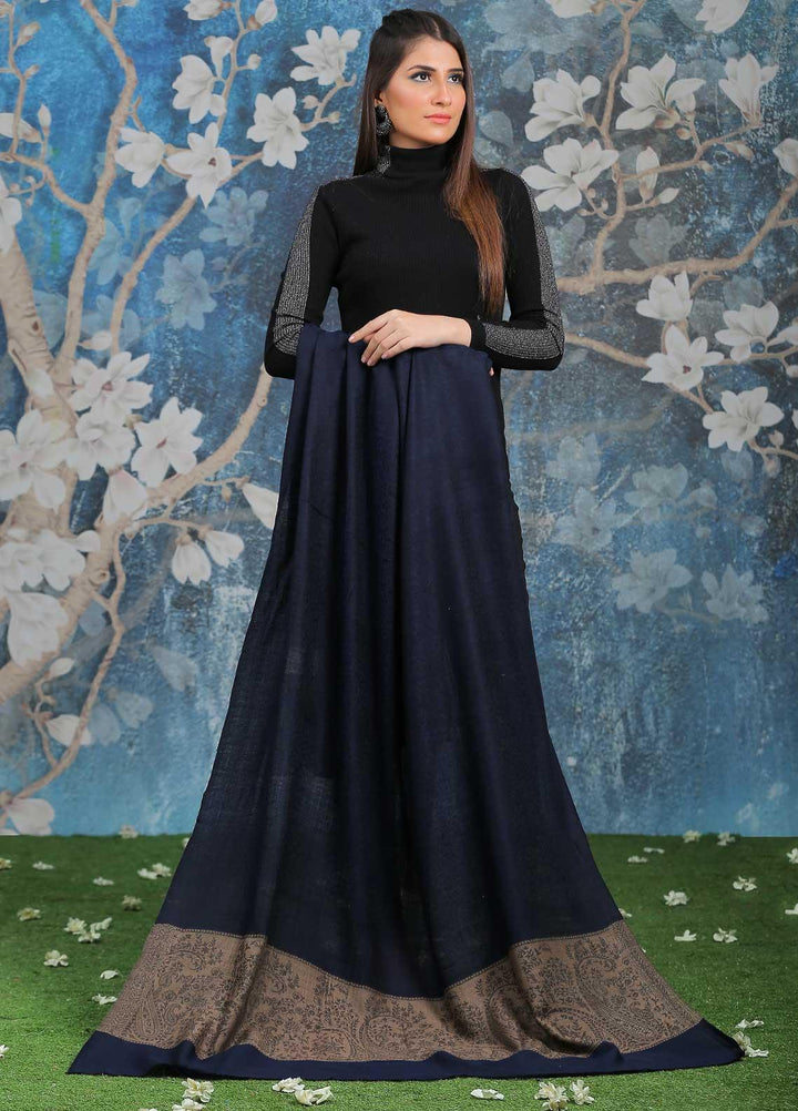 Sanaulla Exclusive Range  Pashmina  Shawl SU21PP AKP-51 N Blue-1 - Pure Pashmina Shawls