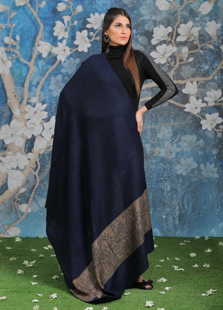 Sanaulla Exclusive Range  Pashmina  Shawl SU21PP AKP-51 N Blue-1 - Pure Pashmina Shawls