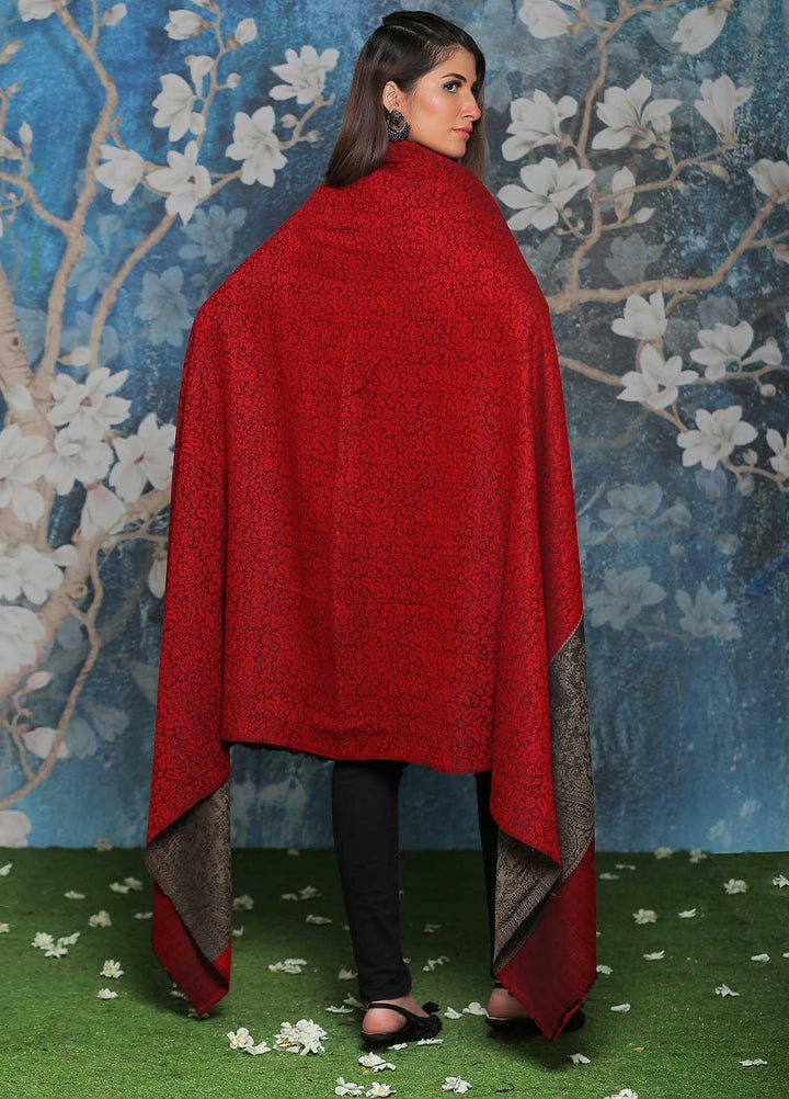 Sanaulla Exclusive Range Embroidered Pashmina  Shawl AKP-51 Red-1 - Pashmina Shawls