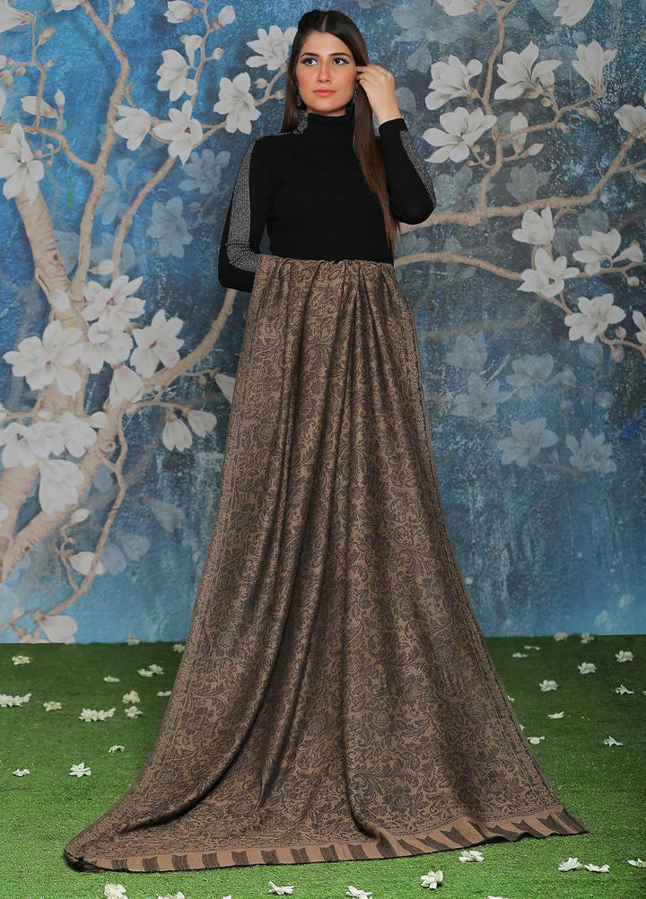 Sanaulla Exclusive Range Embroidered Pashmina  Shawl AKP-52 D Brown-4 - Pashmina Shawls