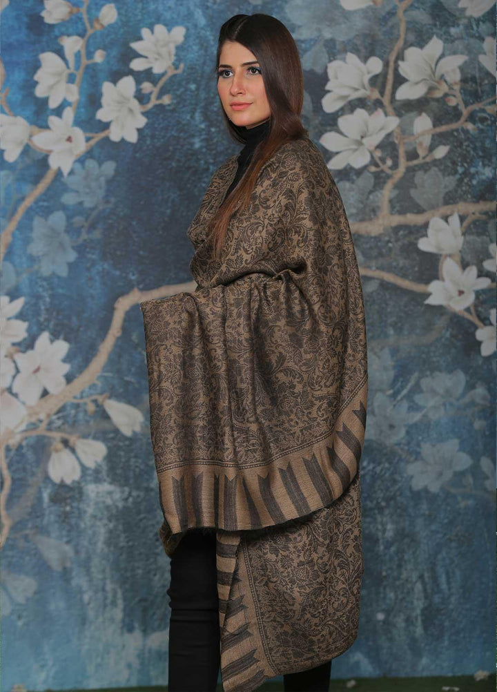 Sanaulla Exclusive Range Embroidered Pashmina  Shawl AKP-52 D Brown-4 - Pashmina Shawls