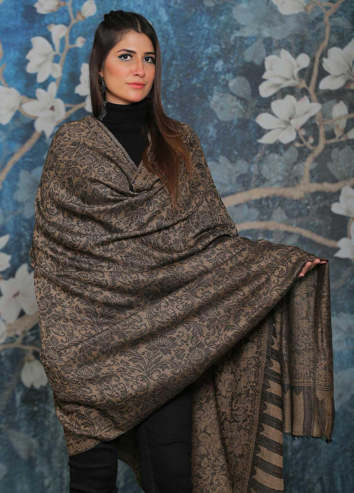 Sanaulla Exclusive Range Embroidered Pashmina  Shawl AKP-52 D Brown-4 - Pashmina Shawls