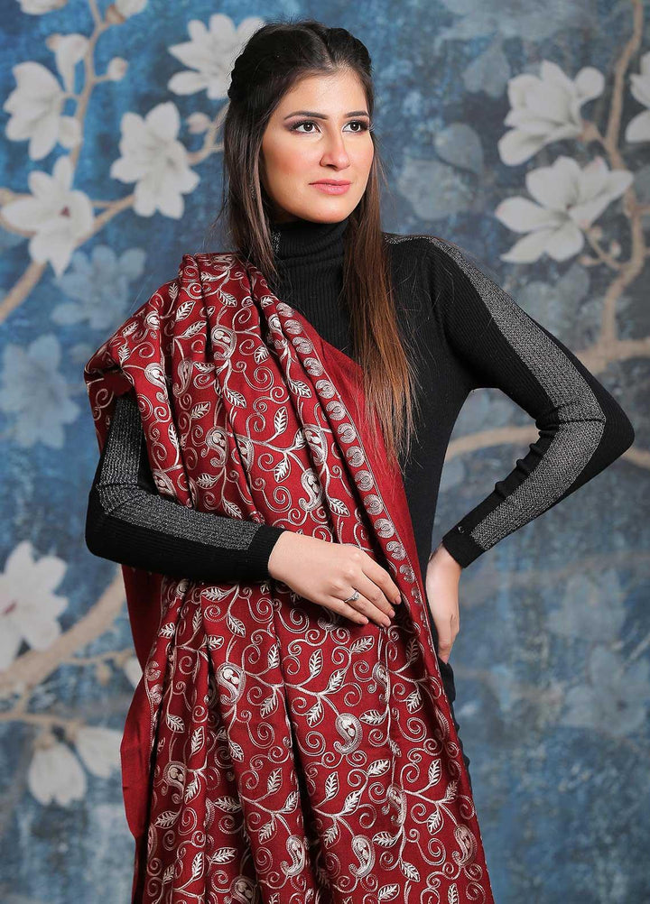 Sanaulla Exclusive Range Embroidered Pashmina  Shawl SU21PP MIR-16 Black 2 - Pure Pashmina Shawls