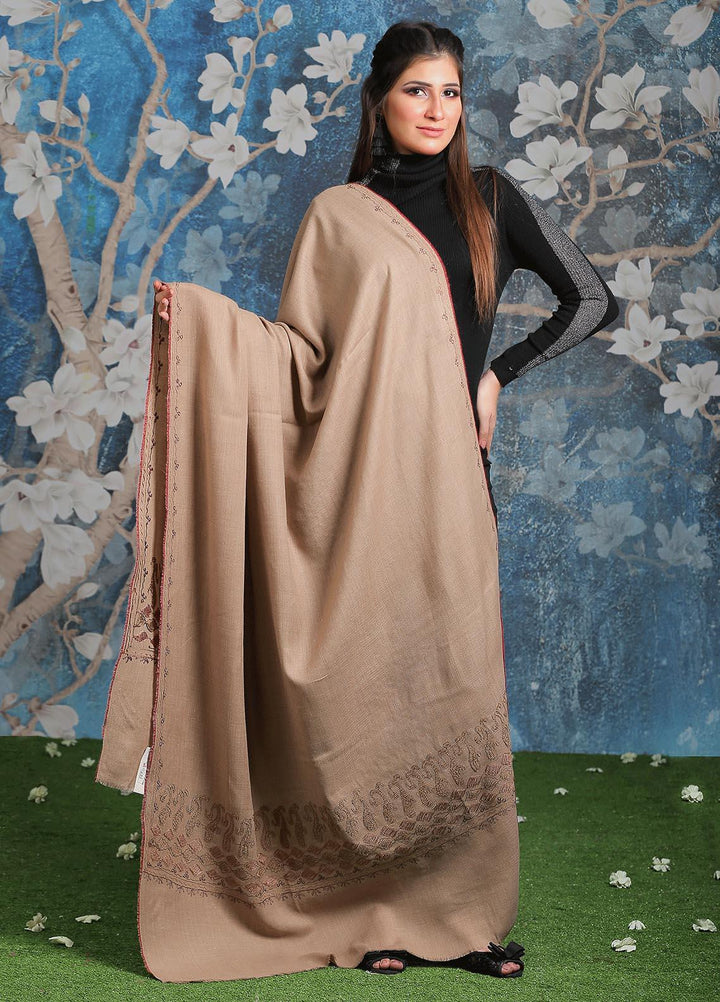 Sanaulla Exclusive Range Embroidered Pashmina  Shawl MIR-23 Fawn 5 - Pashmina Shawls