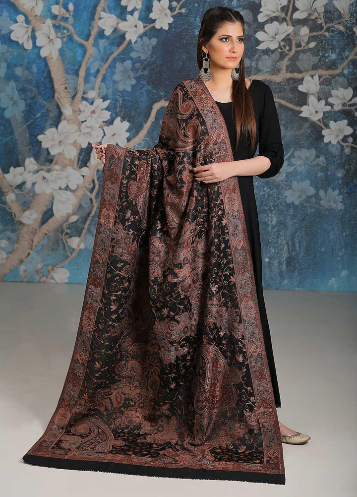 Sanaulla Exclusive Range Embroidered Pashmina  Shawl MIR-25 Black 2 - Pashmina Shawls