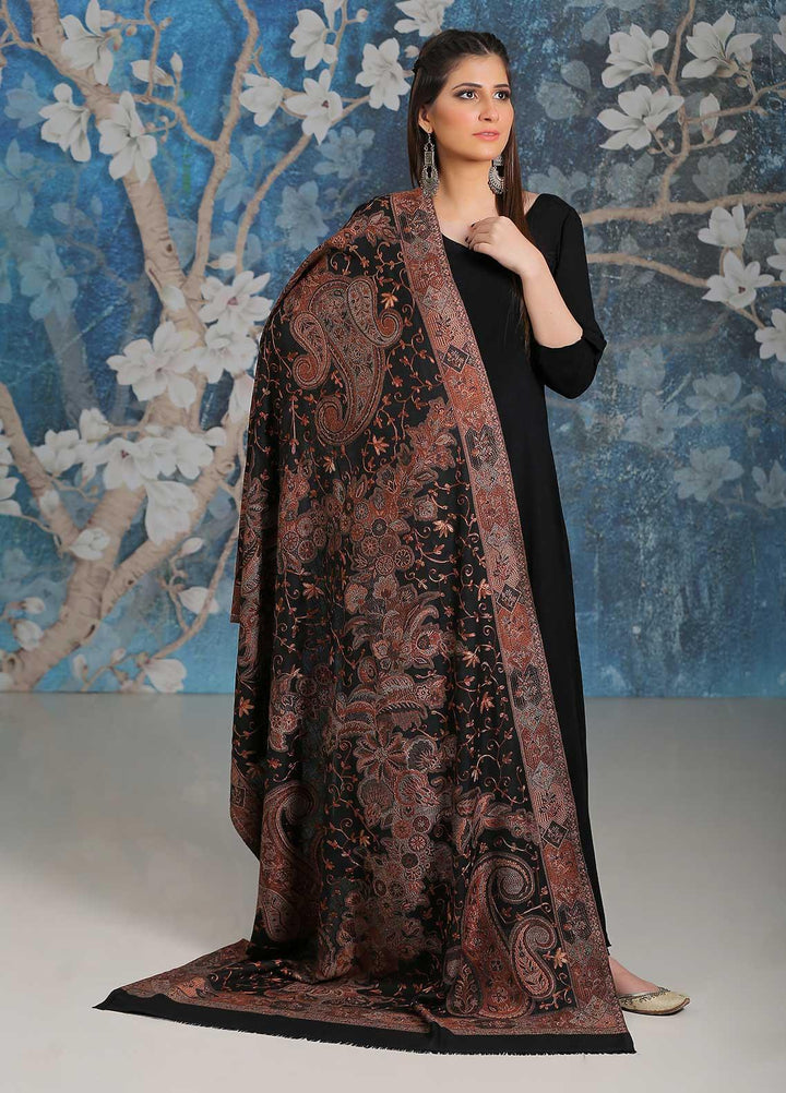 Sanaulla Exclusive Range Embroidered Pashmina  Shawl MIR-25 Black 3 - Pashmina Shawls