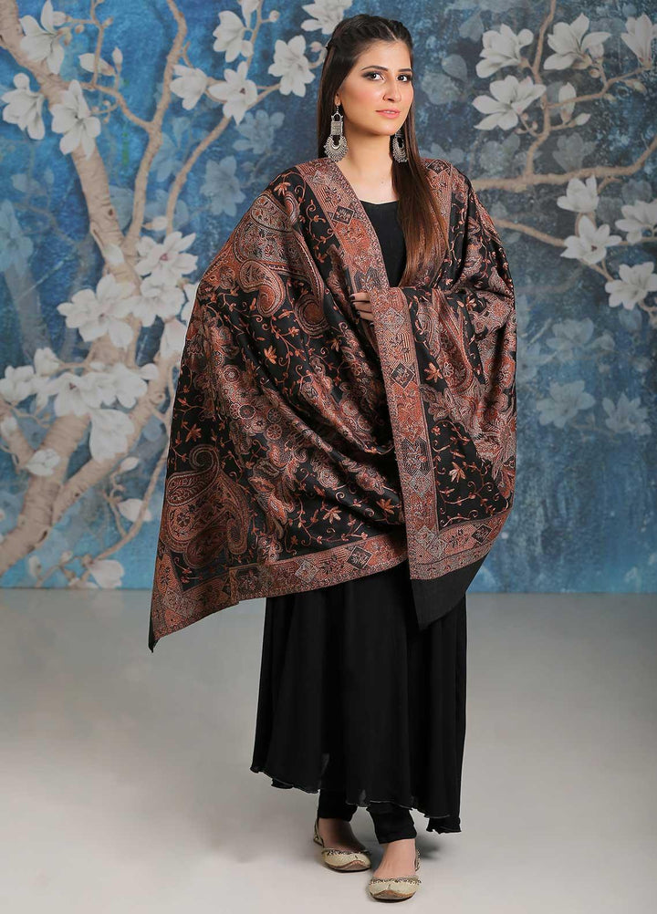 Sanaulla Exclusive Range Embroidered Pashmina  Shawl MIR-25 Black 3 - Pashmina Shawls