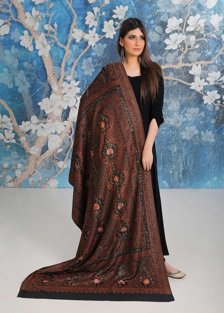 Sanaulla Exclusive Range Embroidered Pashmina  Shawl MIR-25 Black 7 - Pashmina Shawls